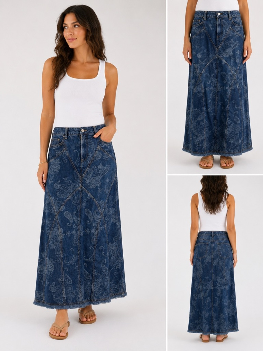 Cambridge Dry Goods Paisley Denim Maxi Skirt – Size 10